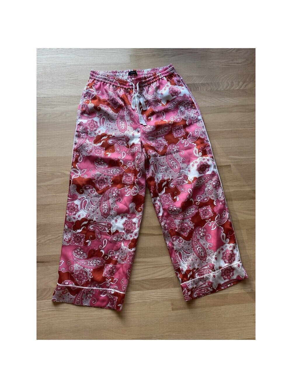 J. Crew Maximalist satin cuffed lounge pajama wide leg pant pink red small